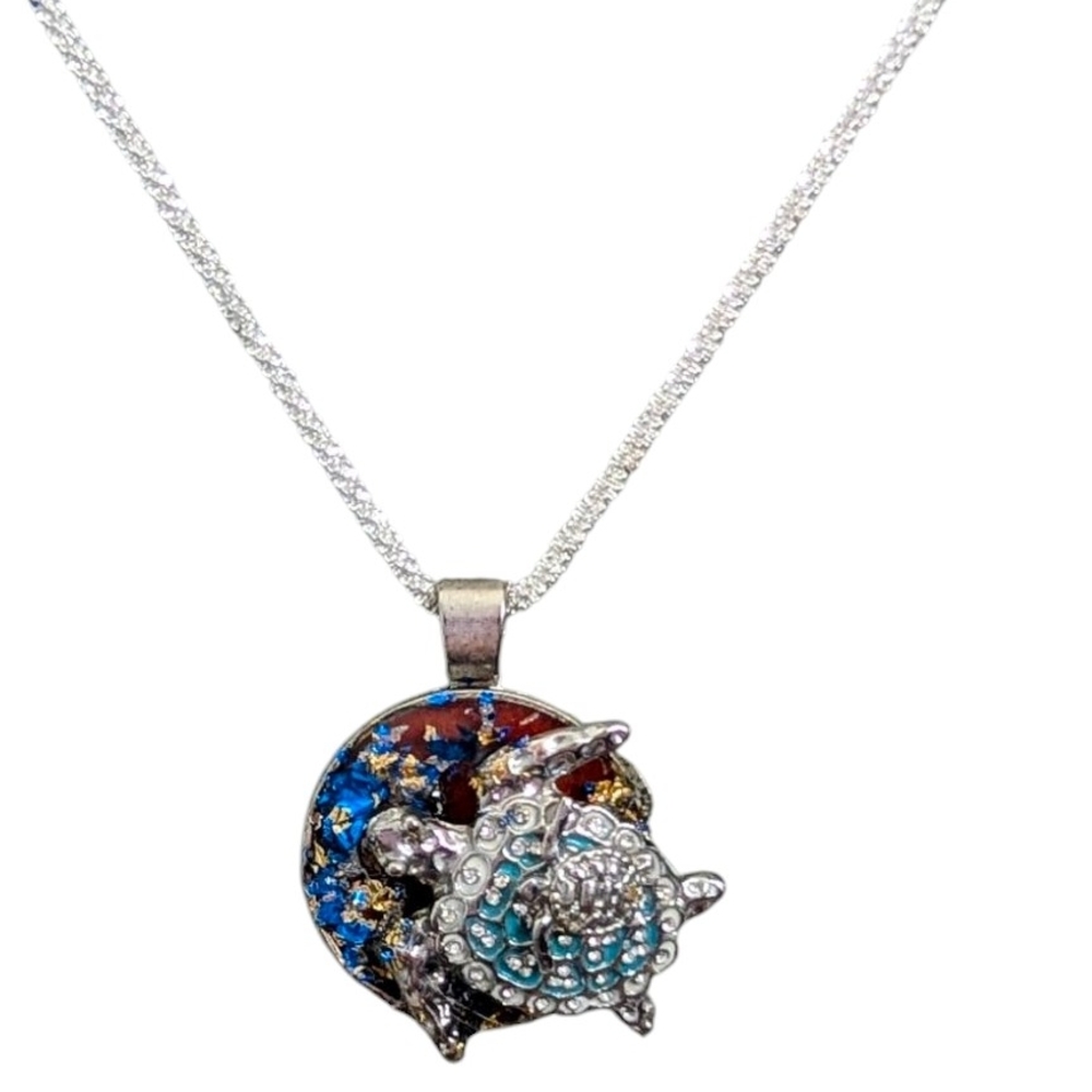 Celestial Silver and Blue Necklace with Crescent Moon